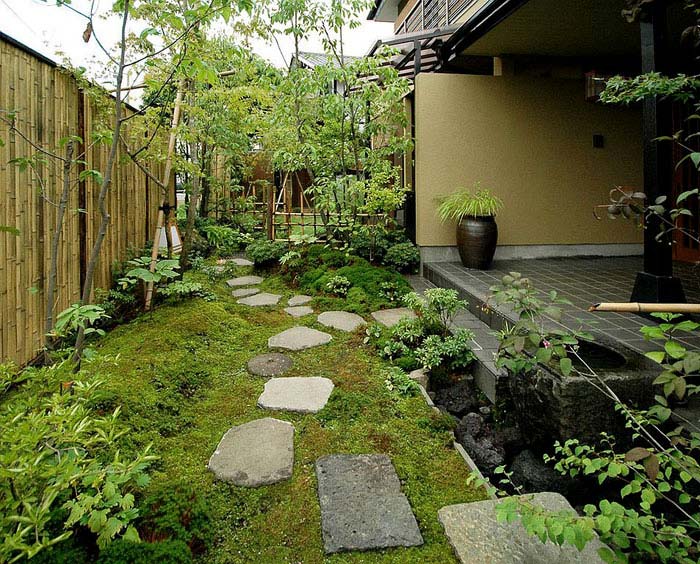 backyard moss stepping stones bamboo asian garden