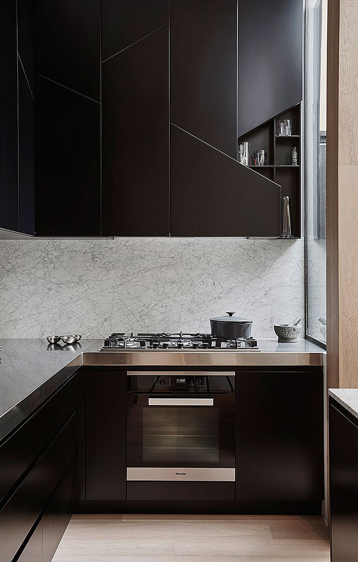 black cabinets paly in shapes and geometry