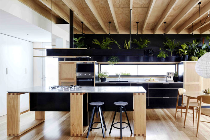 black white colour palette kitchen open concept