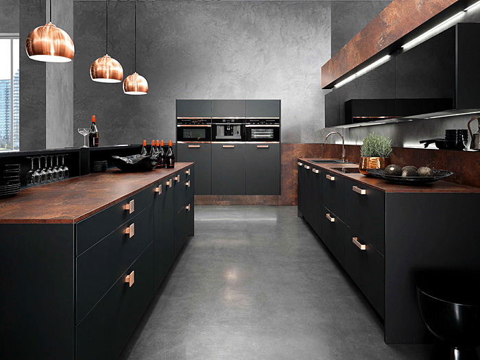 dark gray kitchen copper