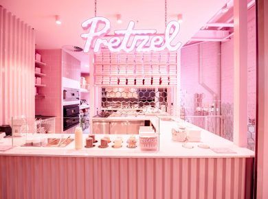 Monochromatic Pink Pretzel Bakery In Australia