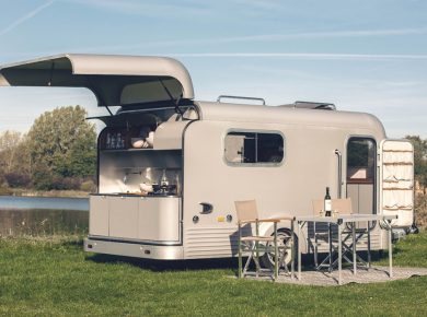 Luxury Airstream Camper Trailer with a Full Kitchen and a Retractable Roof for Stargazing