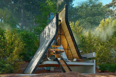 A-Frame Wooden Cabin Kujdane in Iranian Forest