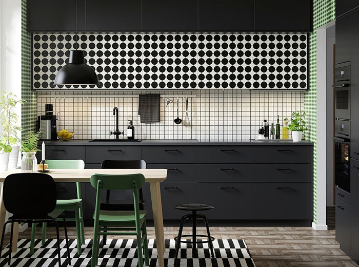 geometric pattern black kitchen