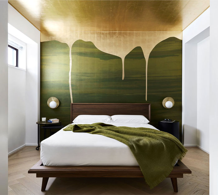 green gold wall decor bachelor bedroom