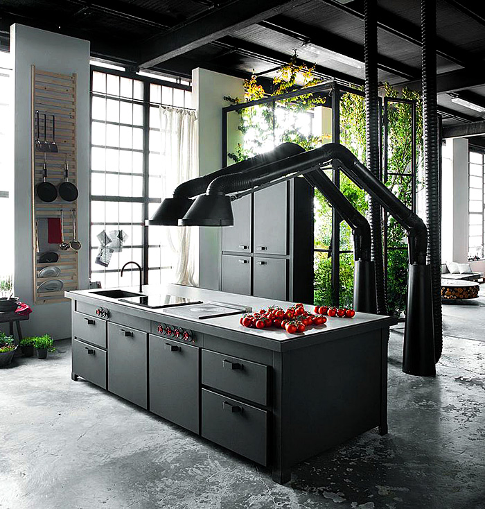 industrial style black kitchens