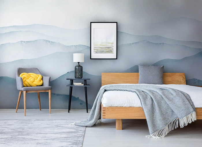 mountain watercolor wallpaper bedroom