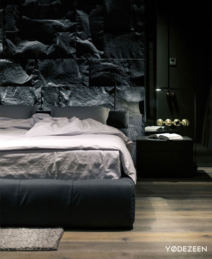 natural materials stone modern mans bedroom