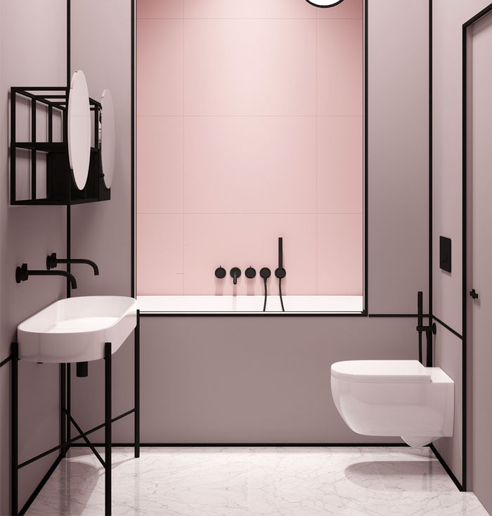 popular bathroom color pink and black