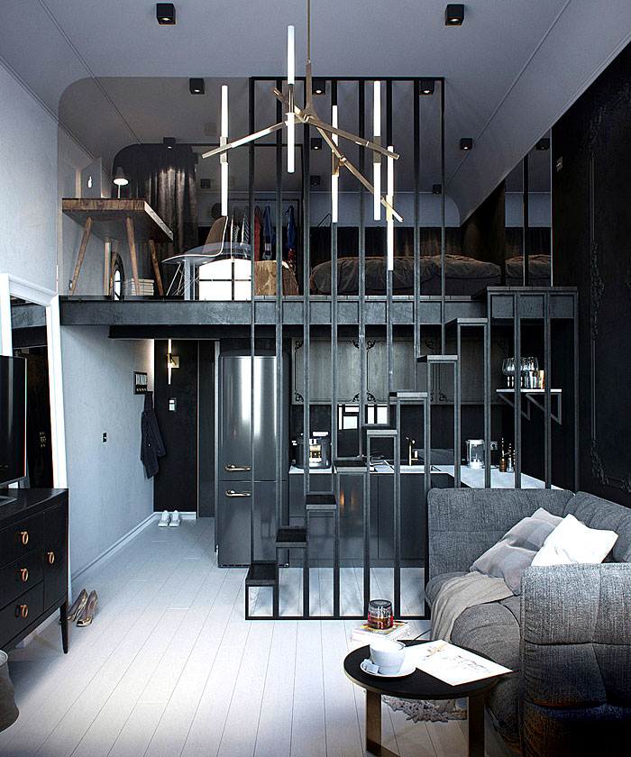 small apartment design ideas under 300 square feet dark colors